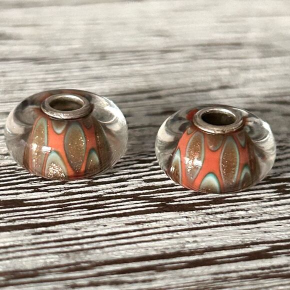 TROLLBEADS Once Upon A Time LAA 925S NEW! Coral Turquoise Glitter Spots Bead #1 - Picture 4 of 8